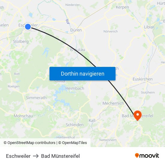 Eschweiler to Bad Münstereifel map