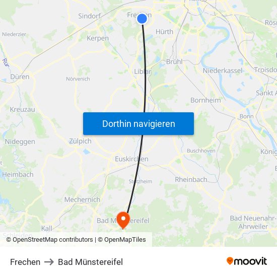 Frechen to Bad Münstereifel map