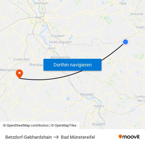 Betzdorf-Gebhardshain to Bad Münstereifel map