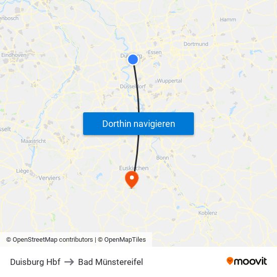 Duisburg Hbf to Bad Münstereifel map