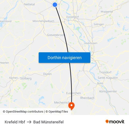 Krefeld Hbf to Bad Münstereifel map