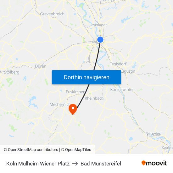 Köln Mülheim Wiener Platz to Bad Münstereifel map