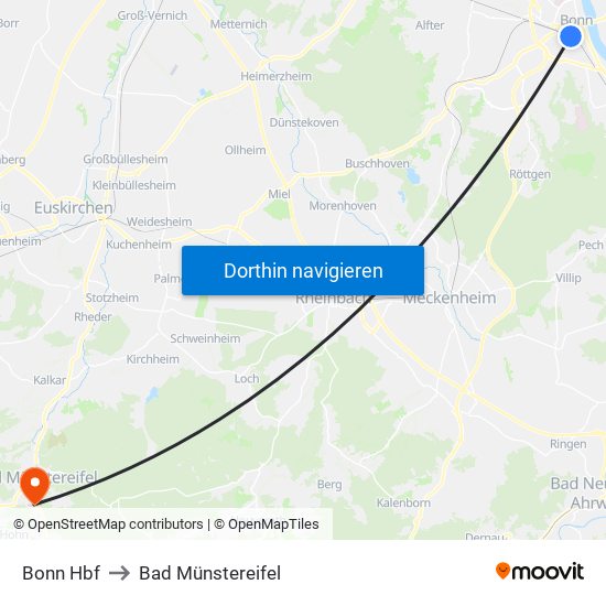 Bonn Hbf to Bad Münstereifel map