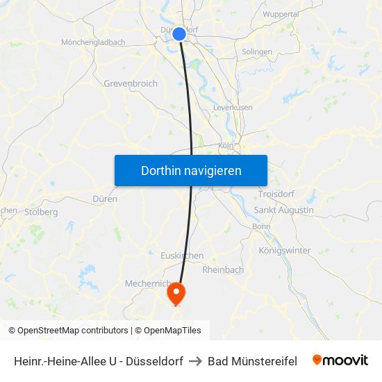 Heinr.-Heine-Allee U - Düsseldorf to Bad Münstereifel map