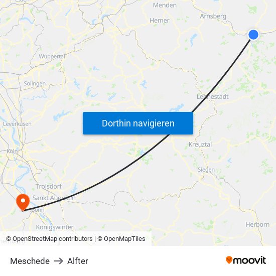 Meschede to Alfter map