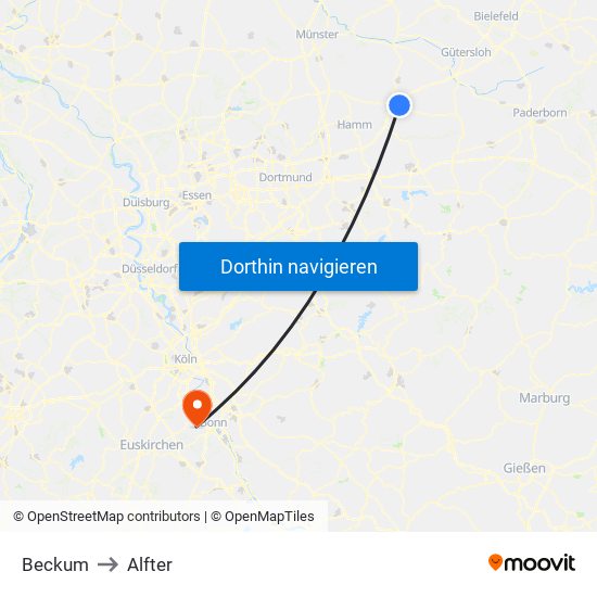 Beckum to Alfter map