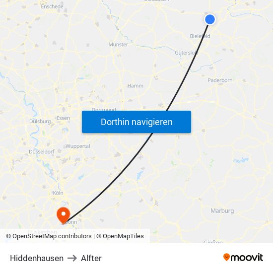 Hiddenhausen to Alfter map