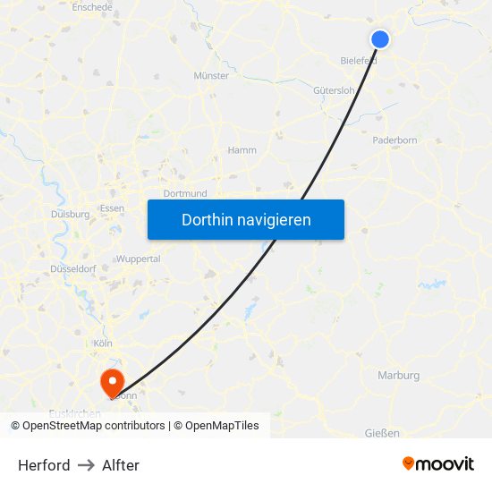 Herford to Alfter map