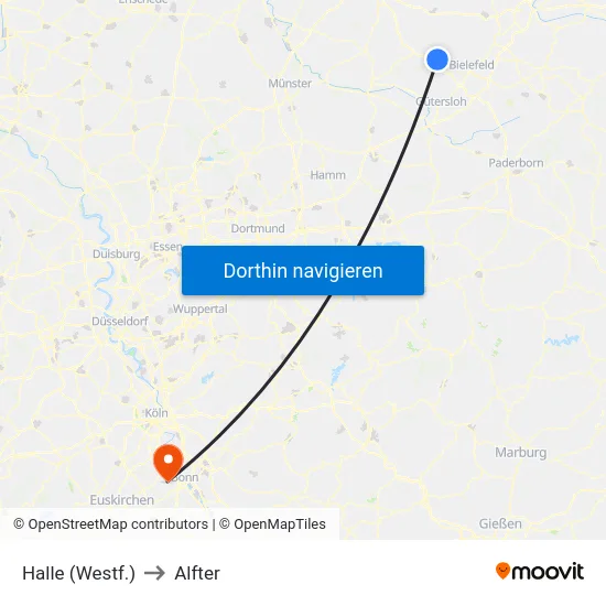 Halle (Westf.) to Alfter map