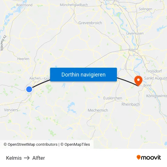 Kelmis to Alfter map