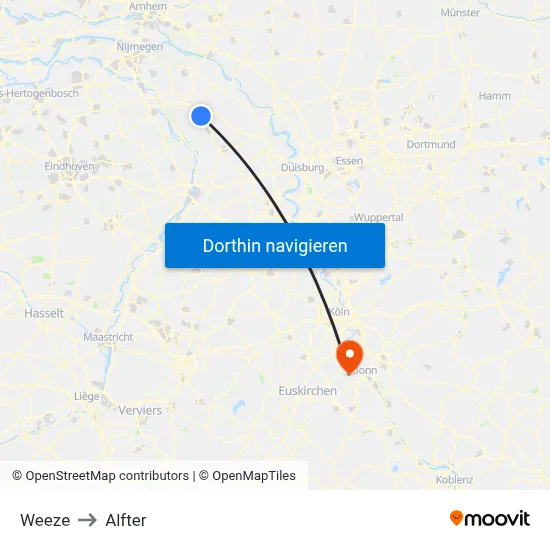Weeze to Alfter map