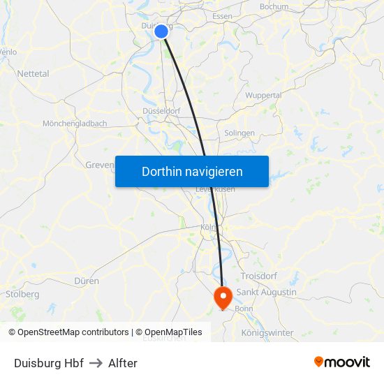 Duisburg Hbf to Alfter map