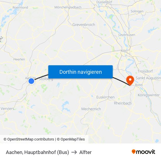 Aachen, Hauptbahnhof (Bus) to Alfter map