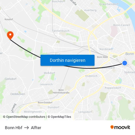 Bonn Hbf to Alfter map