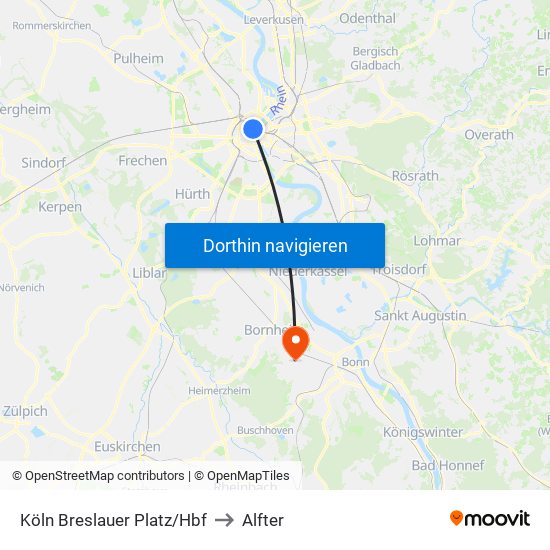 Köln Breslauer Platz/Hbf to Alfter map