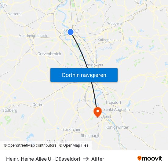 Heinr.-Heine-Allee U - Düsseldorf to Alfter map