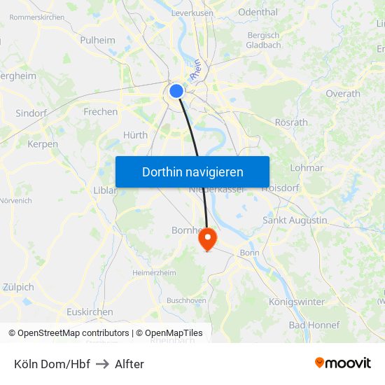 Köln Dom/Hbf to Alfter map