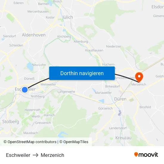 Eschweiler to Merzenich map
