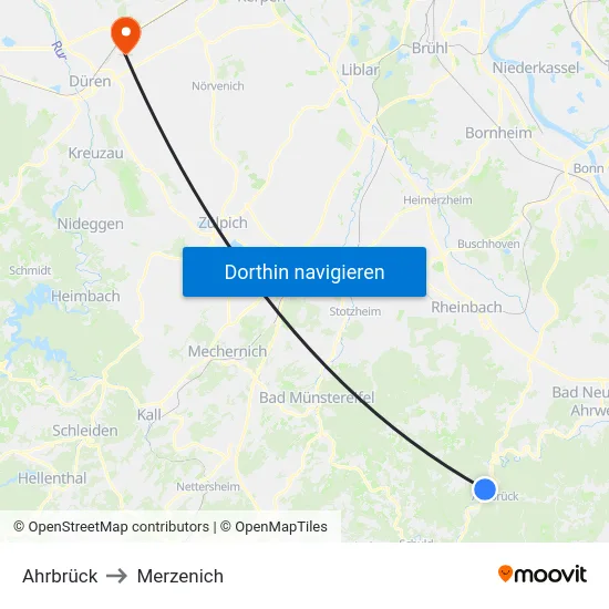 Ahrbrück to Merzenich map