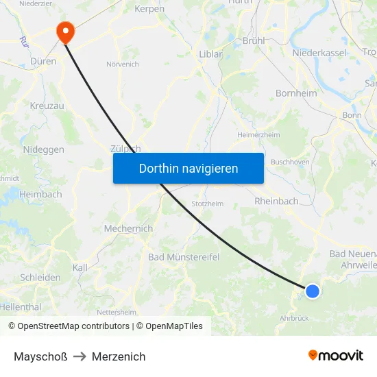 Mayschoß to Merzenich map