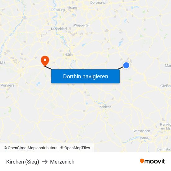 Kirchen (Sieg) to Merzenich map