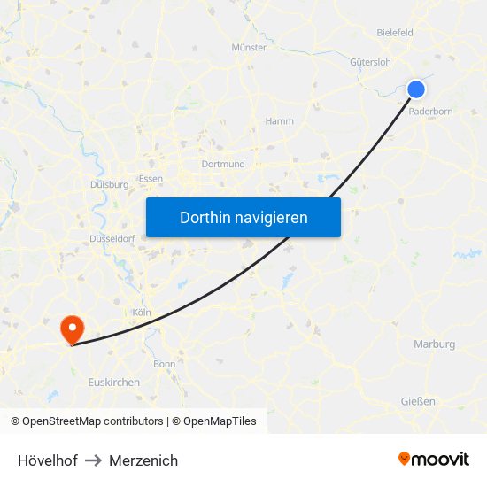 Hövelhof to Merzenich map