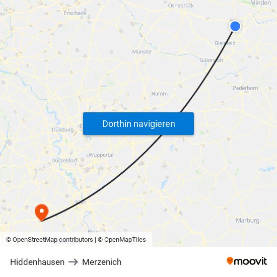 Hiddenhausen to Merzenich map