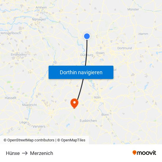 Hünxe to Merzenich map