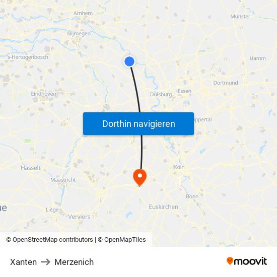 Xanten to Merzenich map