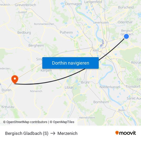 Bergisch Gladbach (S) to Merzenich map