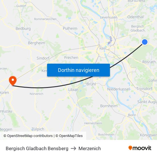 Bergisch Gladbach Bensberg to Merzenich map