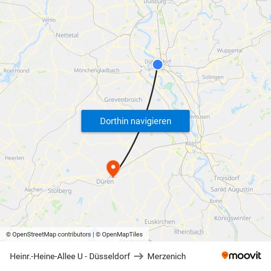 Heinr.-Heine-Allee U - Düsseldorf to Merzenich map