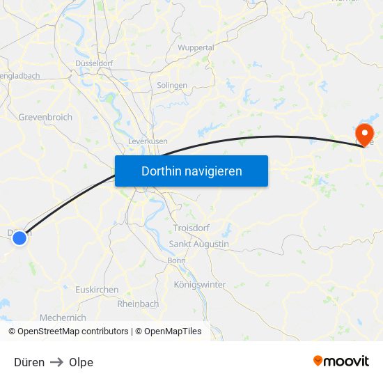 Düren to Olpe map
