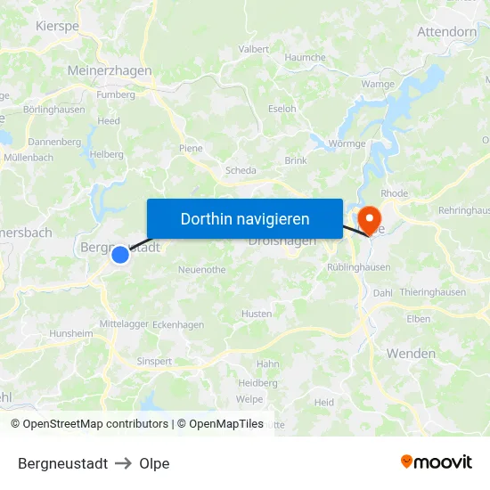 Bergneustadt to Olpe map