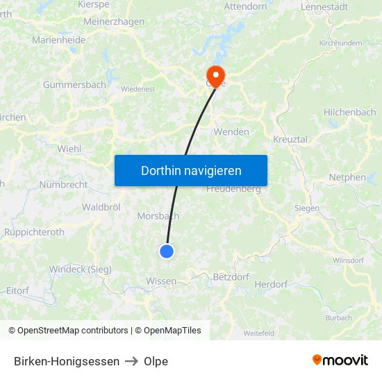 Birken-Honigsessen to Olpe map