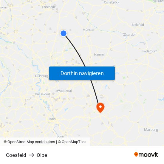 Coesfeld to Olpe map