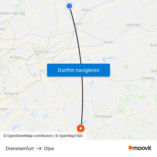 Drensteinfurt to Olpe map