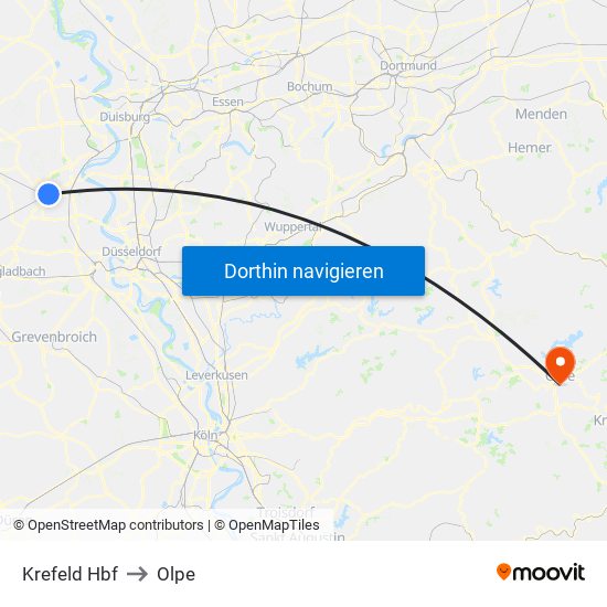 Krefeld Hbf to Olpe map