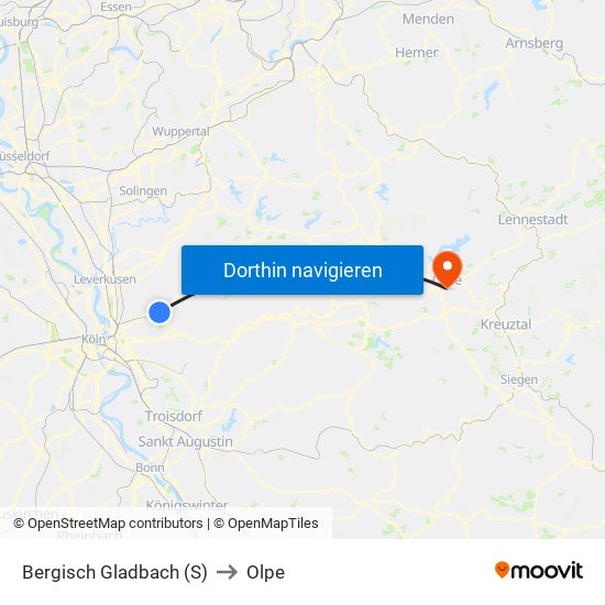 Bergisch Gladbach (S) to Olpe map