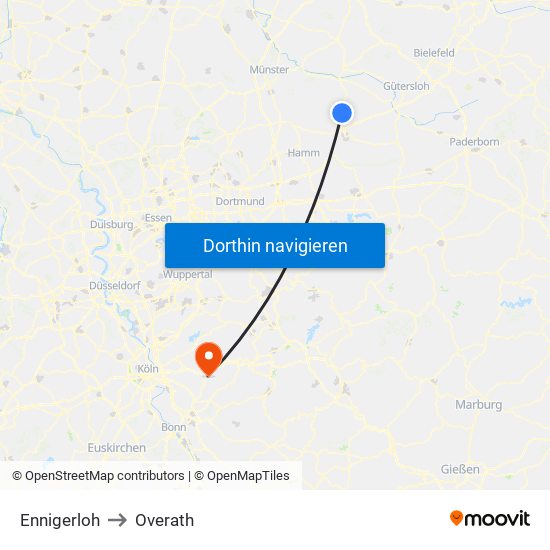 Ennigerloh to Overath map