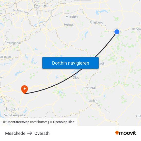 Meschede to Overath map