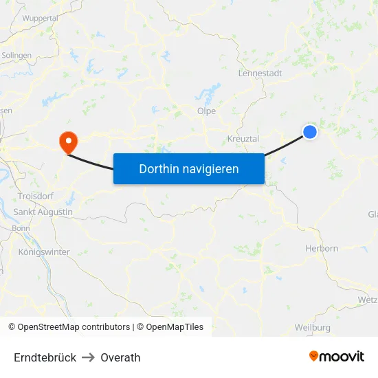 Erndtebrück to Overath map