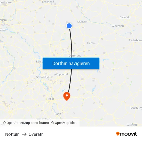 Nottuln to Overath map