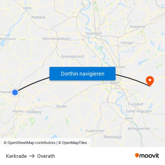 Kerkrade to Overath map