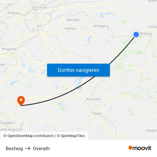 Bestwig to Overath map