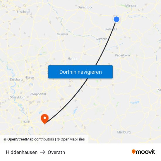 Hiddenhausen to Overath map