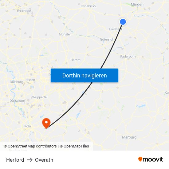 Herford to Overath map