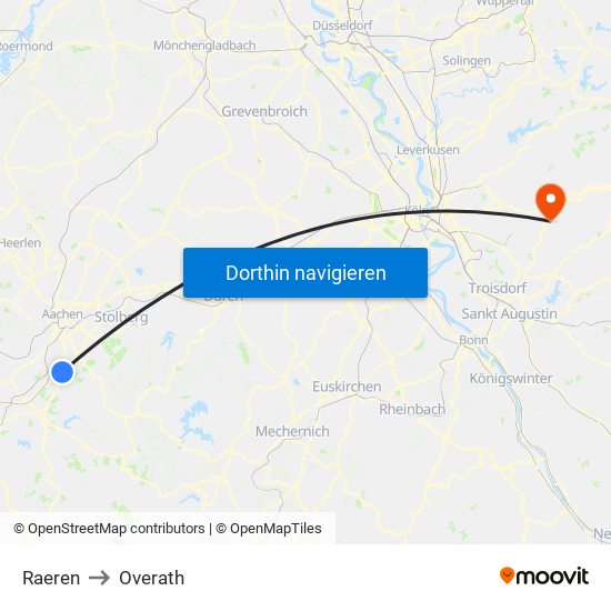 Raeren to Overath map