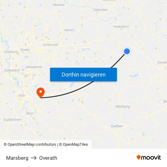 Marsberg to Overath map