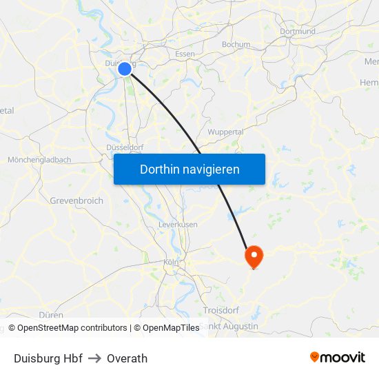 Duisburg Hbf to Overath map